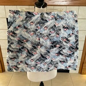 C&B Tropical Flamingo/Palm Print, Zip Fly w/Button Closure Skort, Sz 14